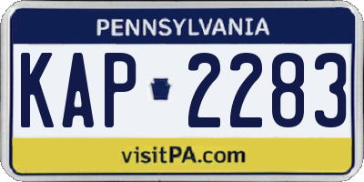 PA license plate KAP2283
