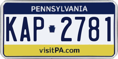 PA license plate KAP2781