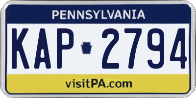 PA license plate KAP2794