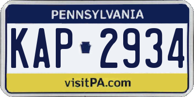 PA license plate KAP2934