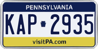 PA license plate KAP2935