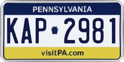 PA license plate KAP2981