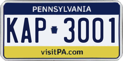 PA license plate KAP3001