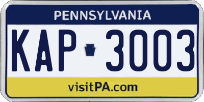 PA license plate KAP3003