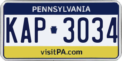 PA license plate KAP3034