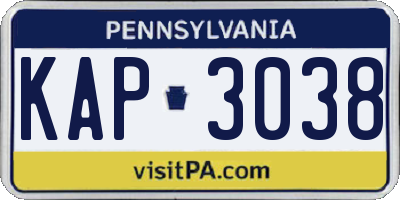 PA license plate KAP3038