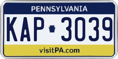 PA license plate KAP3039