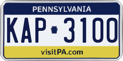 PA license plate KAP3100