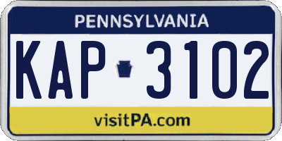 PA license plate KAP3102