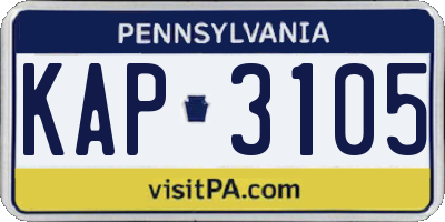 PA license plate KAP3105
