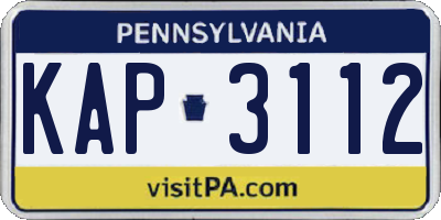 PA license plate KAP3112