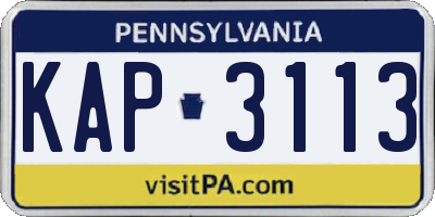 PA license plate KAP3113