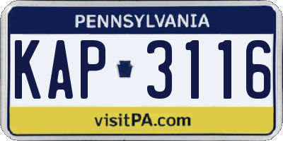 PA license plate KAP3116
