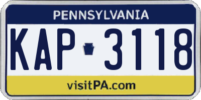 PA license plate KAP3118