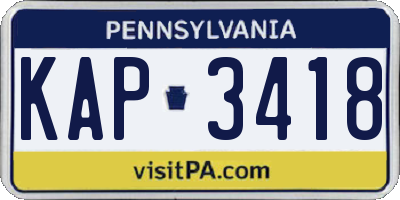 PA license plate KAP3418