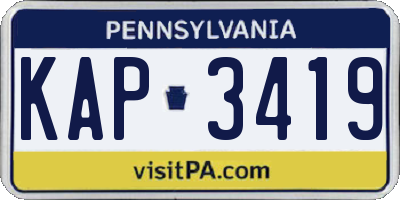 PA license plate KAP3419