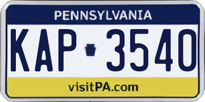 PA license plate KAP3540