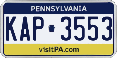 PA license plate KAP3553