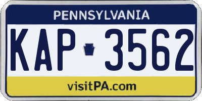 PA license plate KAP3562