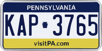 PA license plate KAP3765