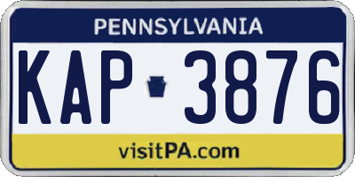 PA license plate KAP3876