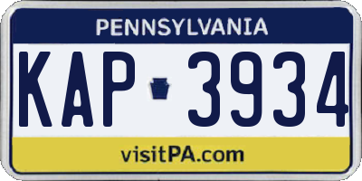 PA license plate KAP3934