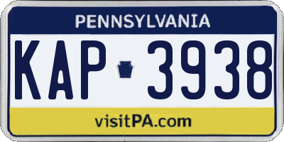 PA license plate KAP3938