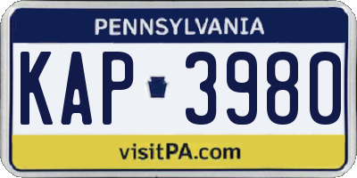 PA license plate KAP3980