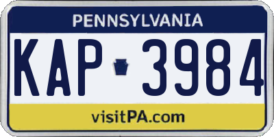 PA license plate KAP3984