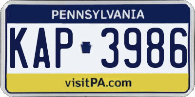 PA license plate KAP3986