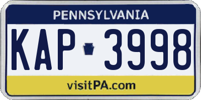 PA license plate KAP3998