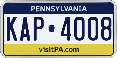 PA license plate KAP4008