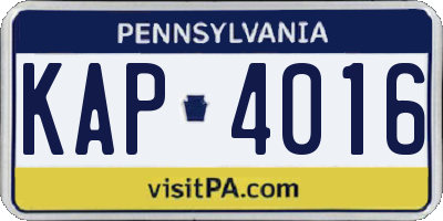 PA license plate KAP4016