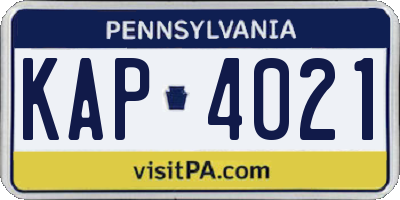 PA license plate KAP4021