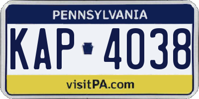 PA license plate KAP4038