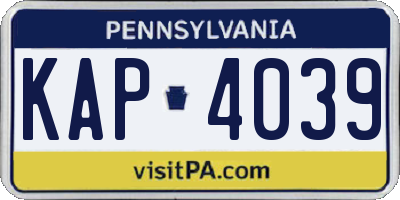 PA license plate KAP4039