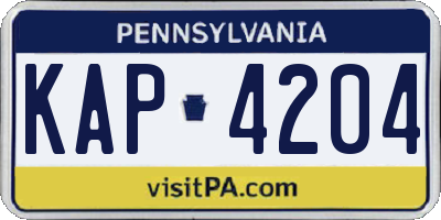 PA license plate KAP4204