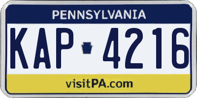 PA license plate KAP4216