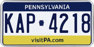 PA license plate KAP4218