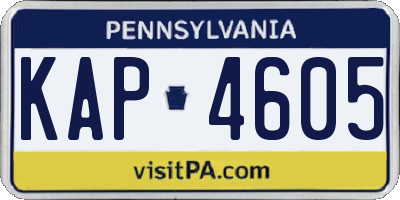 PA license plate KAP4605