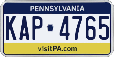 PA license plate KAP4765
