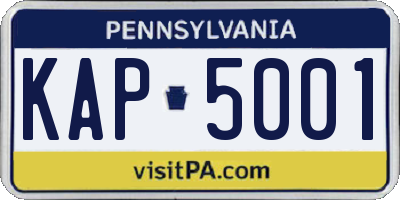 PA license plate KAP5001