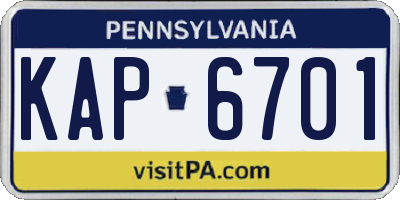 PA license plate KAP6701