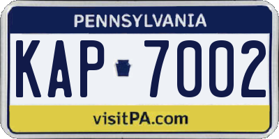 PA license plate KAP7002