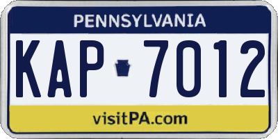 PA license plate KAP7012