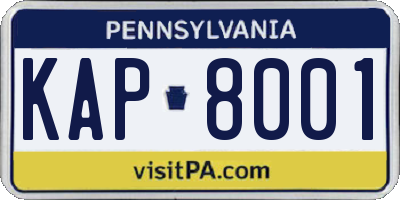 PA license plate KAP8001