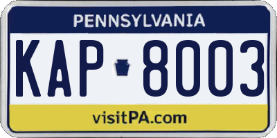 PA license plate KAP8003