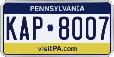 PA license plate KAP8007