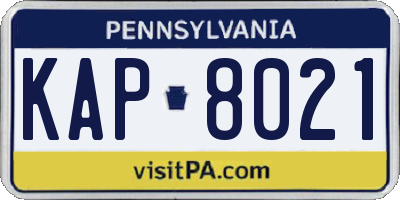 PA license plate KAP8021