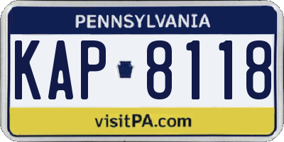 PA license plate KAP8118